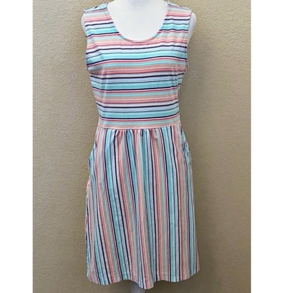 Lands' End Multicolor Striped Midi Dress. Sleeveless. Size S. Pockets. Comfy! - Picture 2 of 14